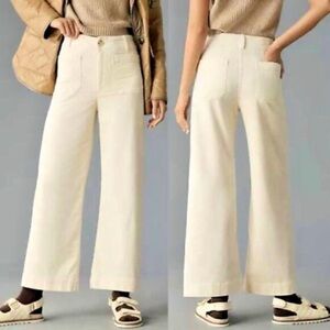 Anthropologie Maeve Colette Corduroy Cream Crop Wide Leg Pants 26